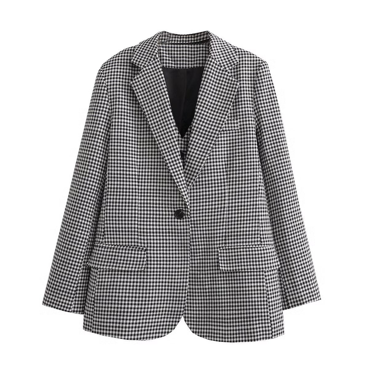 Blazer croisé large à carreaux de niche pour automne et hiver