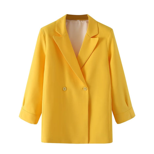 Spring Women's Clothing All Match Solid Color Double Breasted Straight Blazer