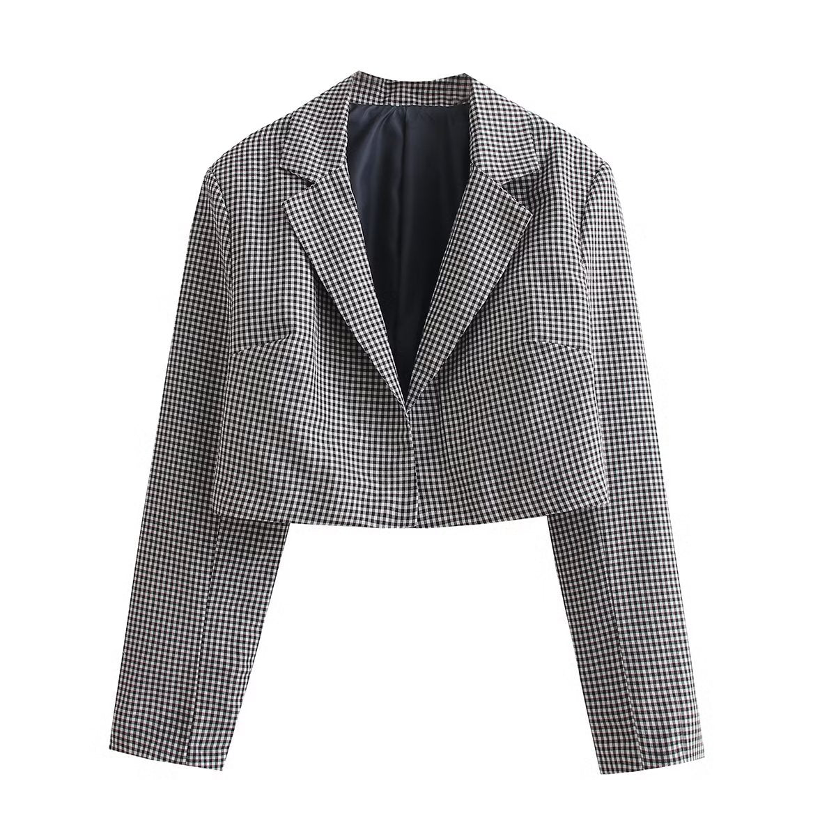 F00174238 Tenue Blazer Court Classique Rétro à Carreaux pour Femme