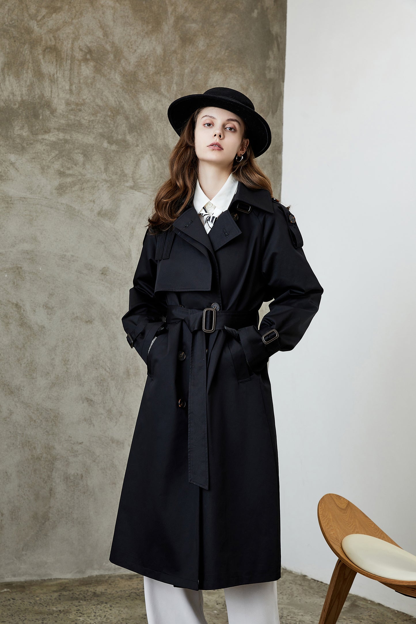 Element Overknee Long Trench Coat Women Popular Korean Autumn Winter Waist Controlled Slimming Coat