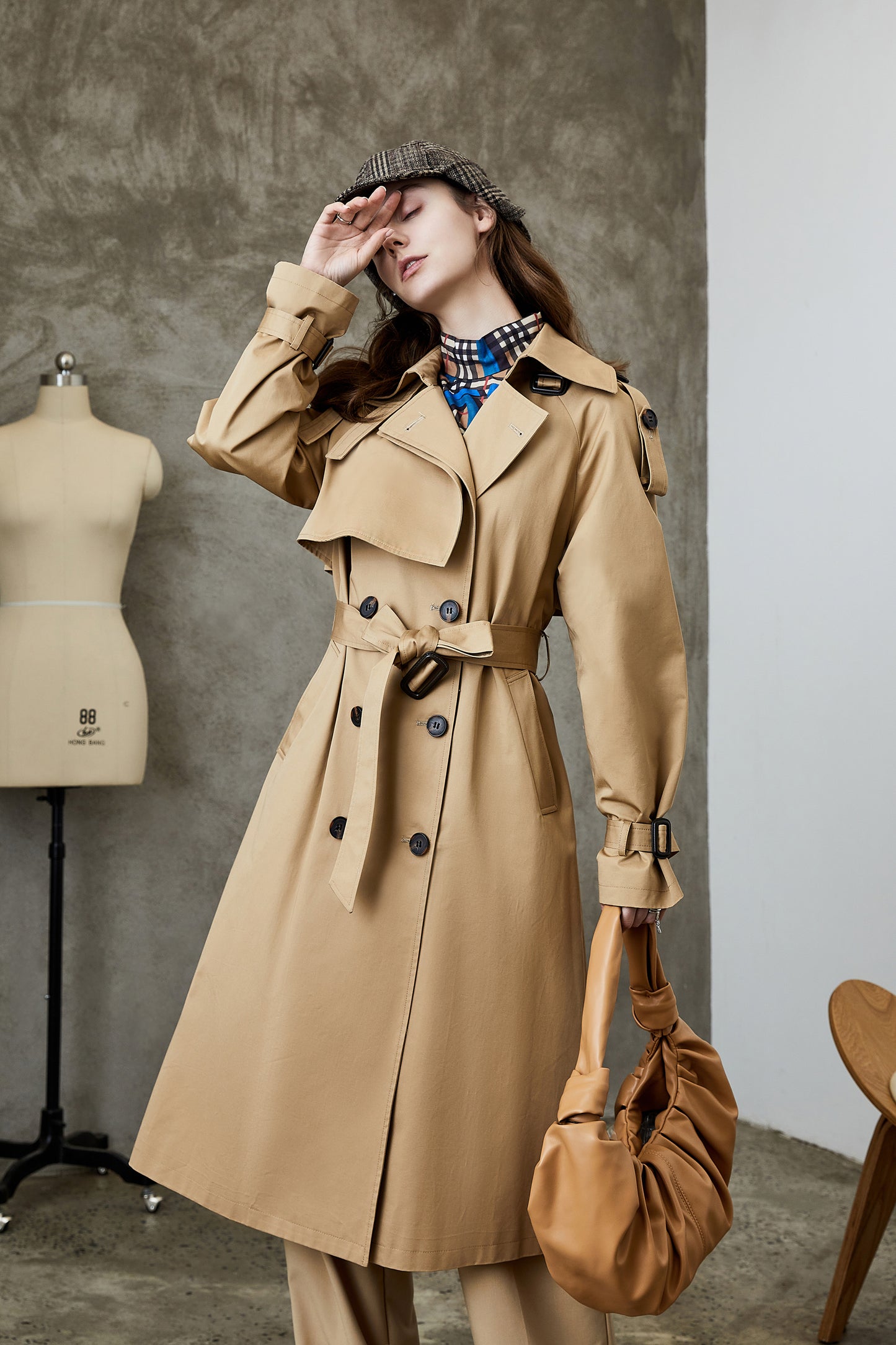 Element Overknee Long Trench Coat Women Popular Korean Autumn Winter Waist Controlled Slimming Coat