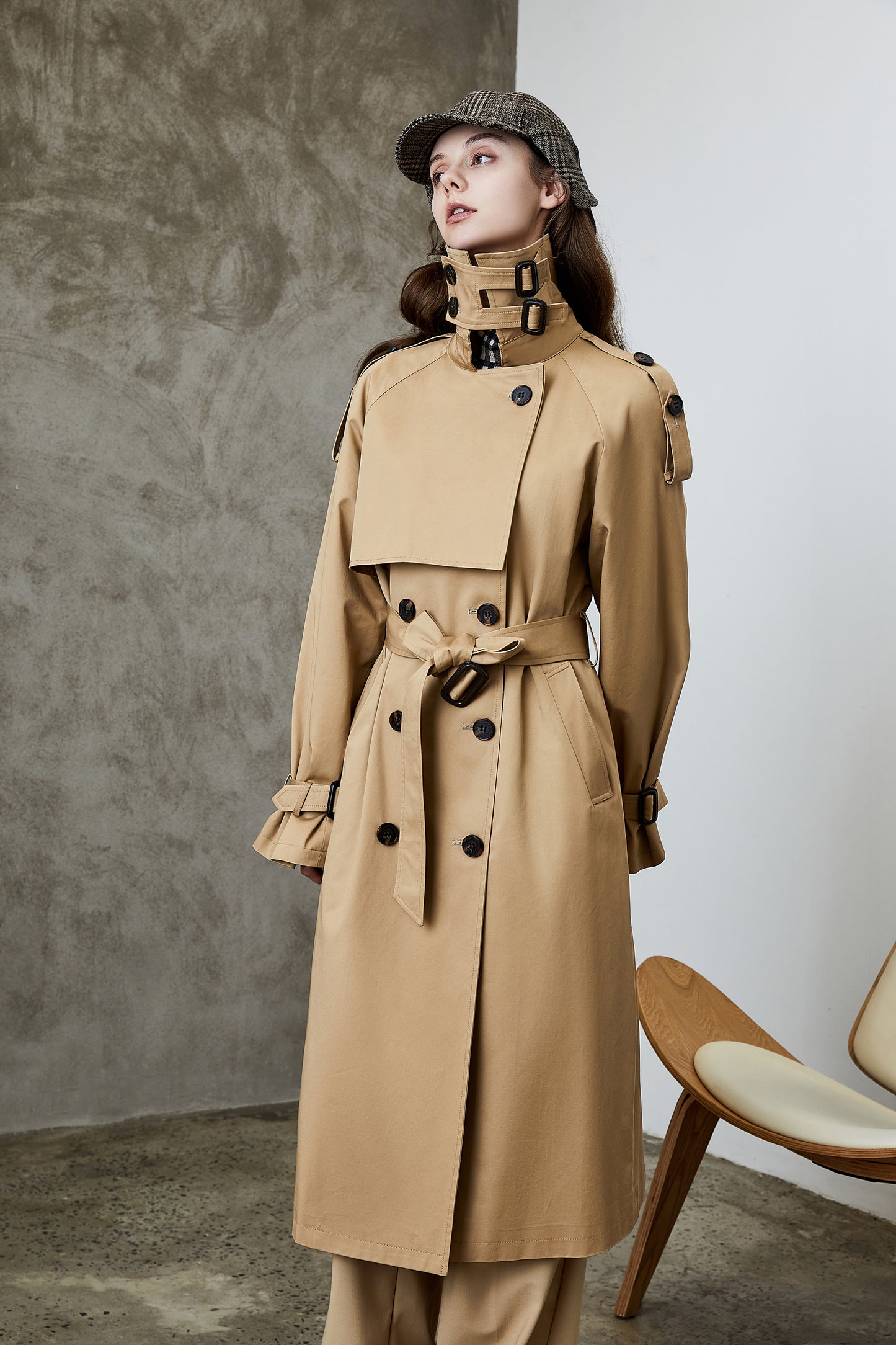 Element Overknee Long Trench Coat Women Popular Korean Autumn Winter Waist Controlled Slimming Coat