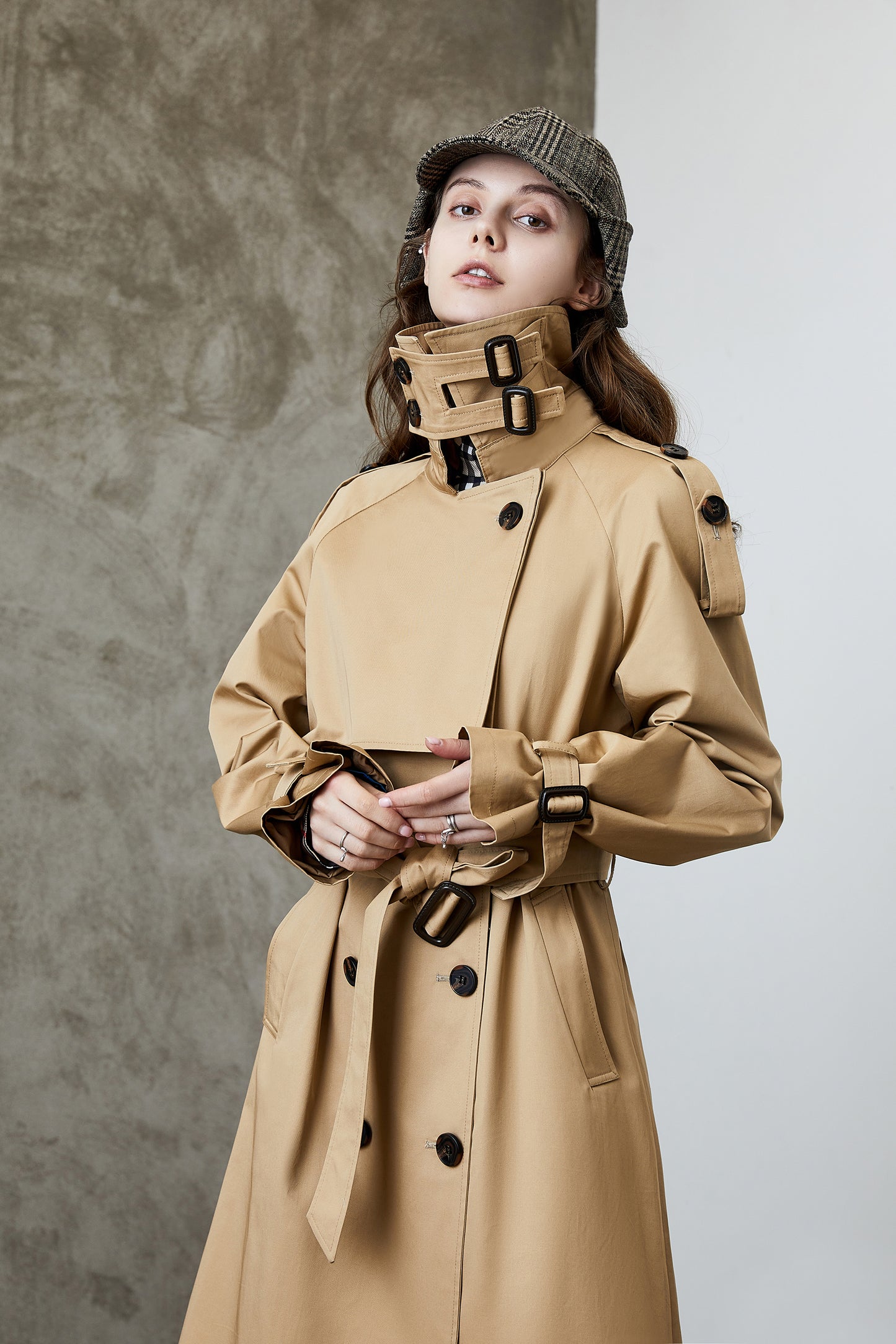 Element Overknee Long Trench Coat Women Popular Korean Autumn Winter Waist Controlled Slimming Coat