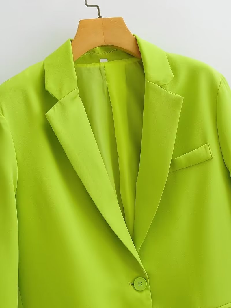 Primavera otoño mujeres ropa de viaje fluorescente verde bolsillo un botón Blazers