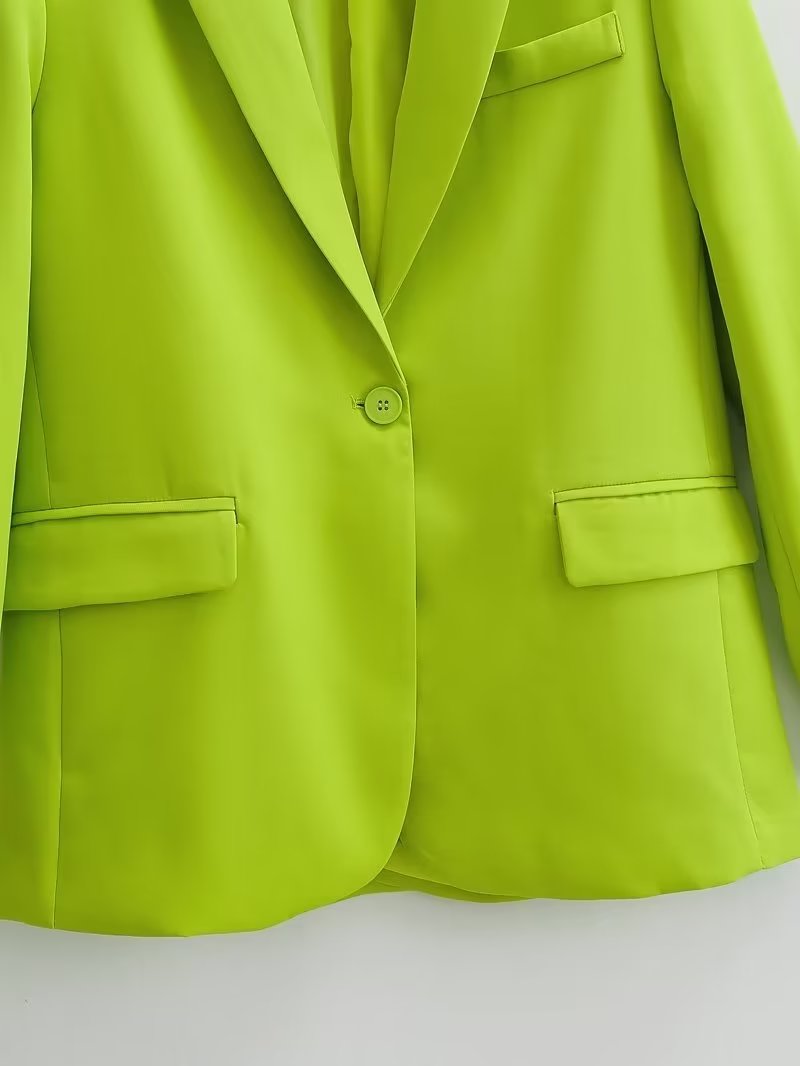 Primavera otoño mujeres ropa de viaje fluorescente verde bolsillo un botón Blazers