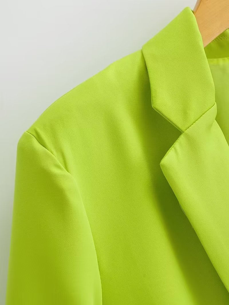 Primavera otoño mujeres ropa de viaje fluorescente verde bolsillo un botón Blazers