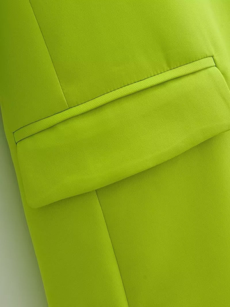 Primavera otoño mujeres ropa de viaje fluorescente verde bolsillo un botón Blazers