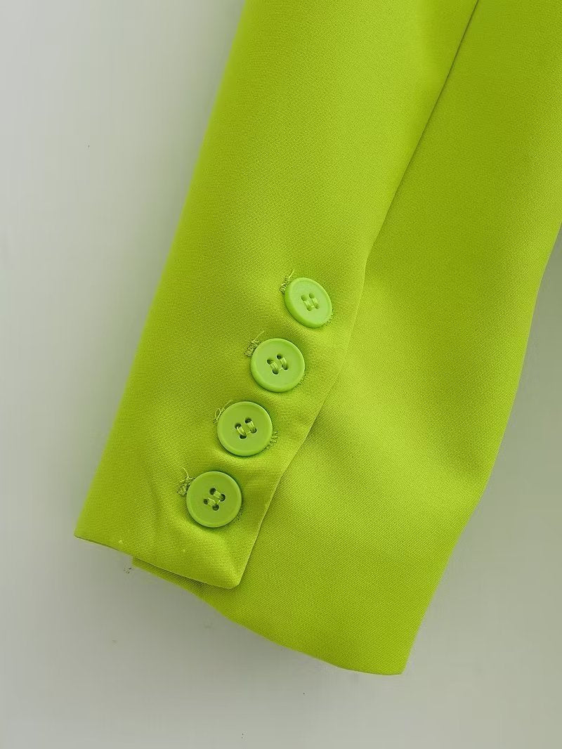 Primavera otoño mujeres ropa de viaje fluorescente verde bolsillo un botón Blazers