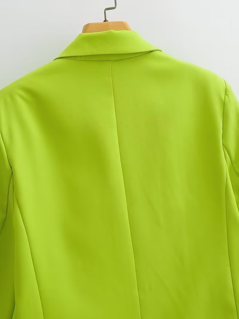 Primavera otoño mujeres ropa de viaje fluorescente verde bolsillo un botón Blazers