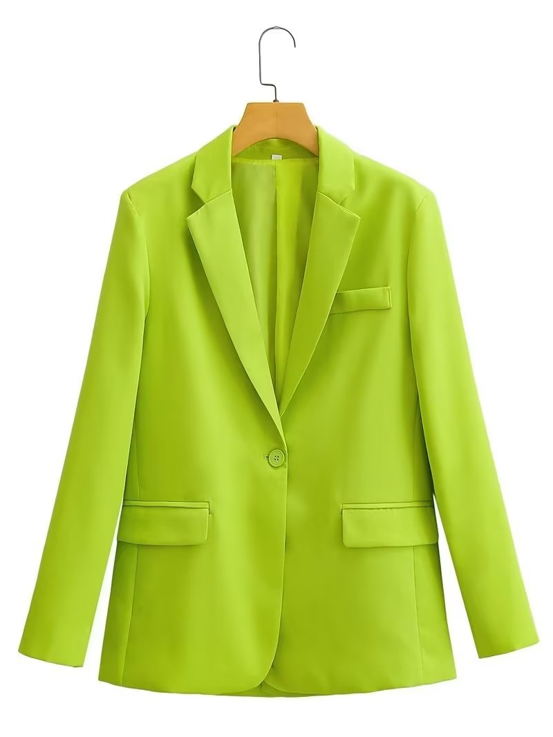 Primavera otoño mujeres ropa de viaje fluorescente verde bolsillo un botón Blazers