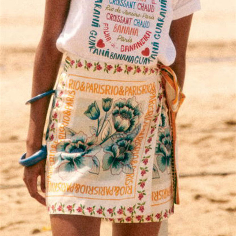 Falda de moda de playa con cordones estampada para mujer