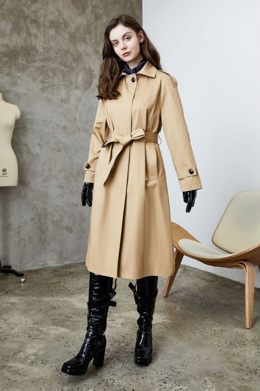 Element Single Breasted Khaki Trench Coat for Women Spring Autumn Casual Elegant British Trench Coat for Women