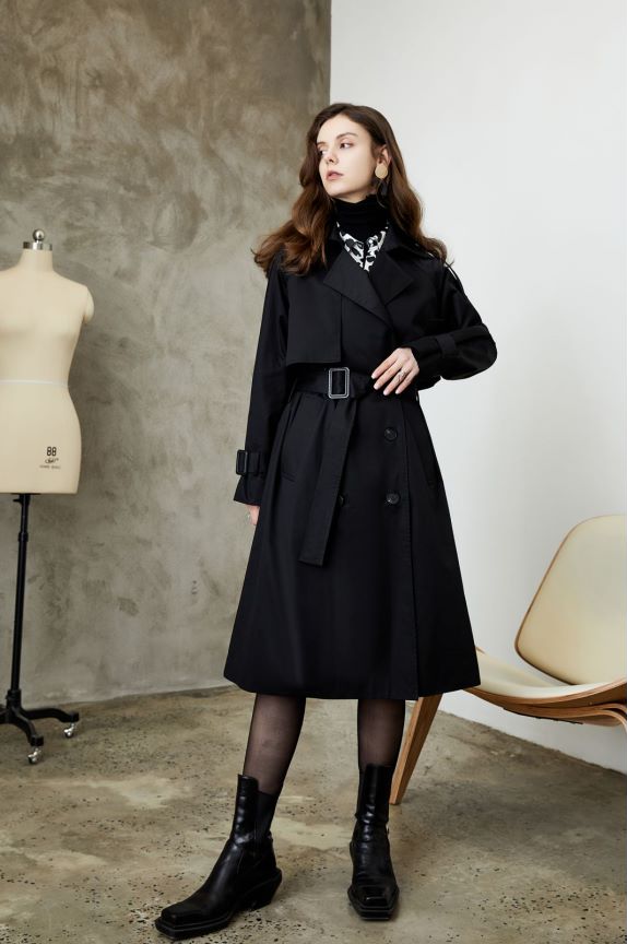 Element kaki Trench Coat pour femmes printemps automne rétro élégant britannique sur le genou Long manteau