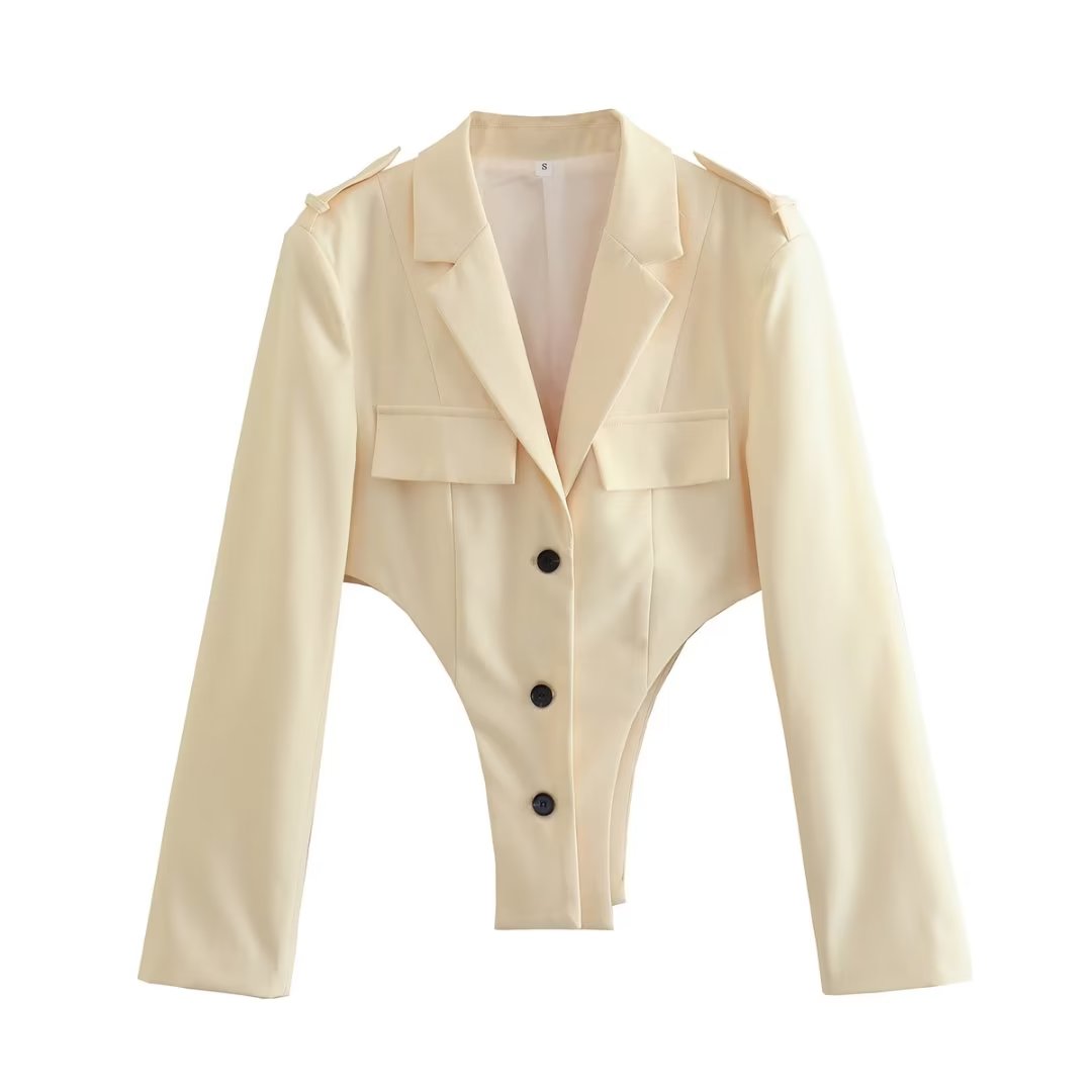 Automne femmes vêtements minceur Patchwork col Blazer court