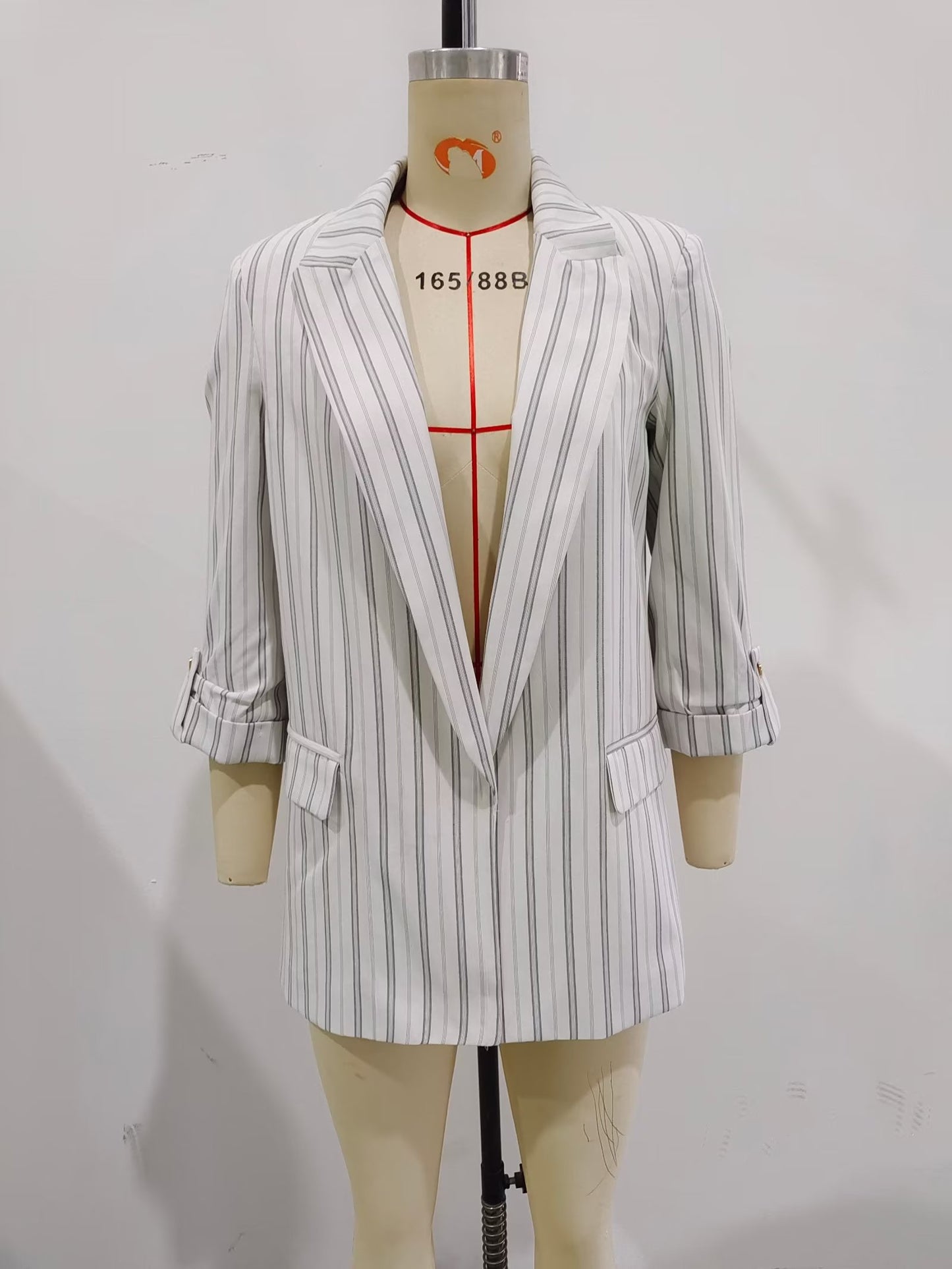 Spring Women Clothing Ptripe Double Breasted Blazer