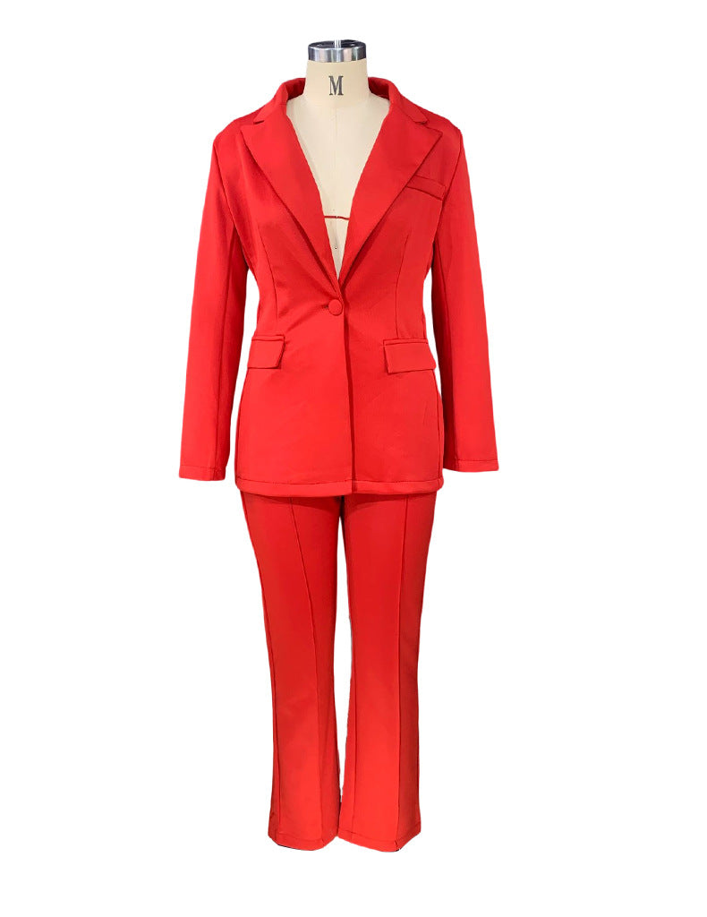 Autumn Winter Suit Women Business Wear Jacket Solid Color Casual Pants Two-Piece Suit