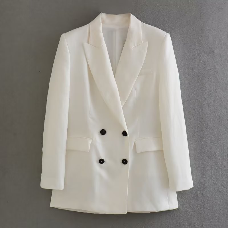 Blazer croisé décontracté à col blanc d'été pour bureau