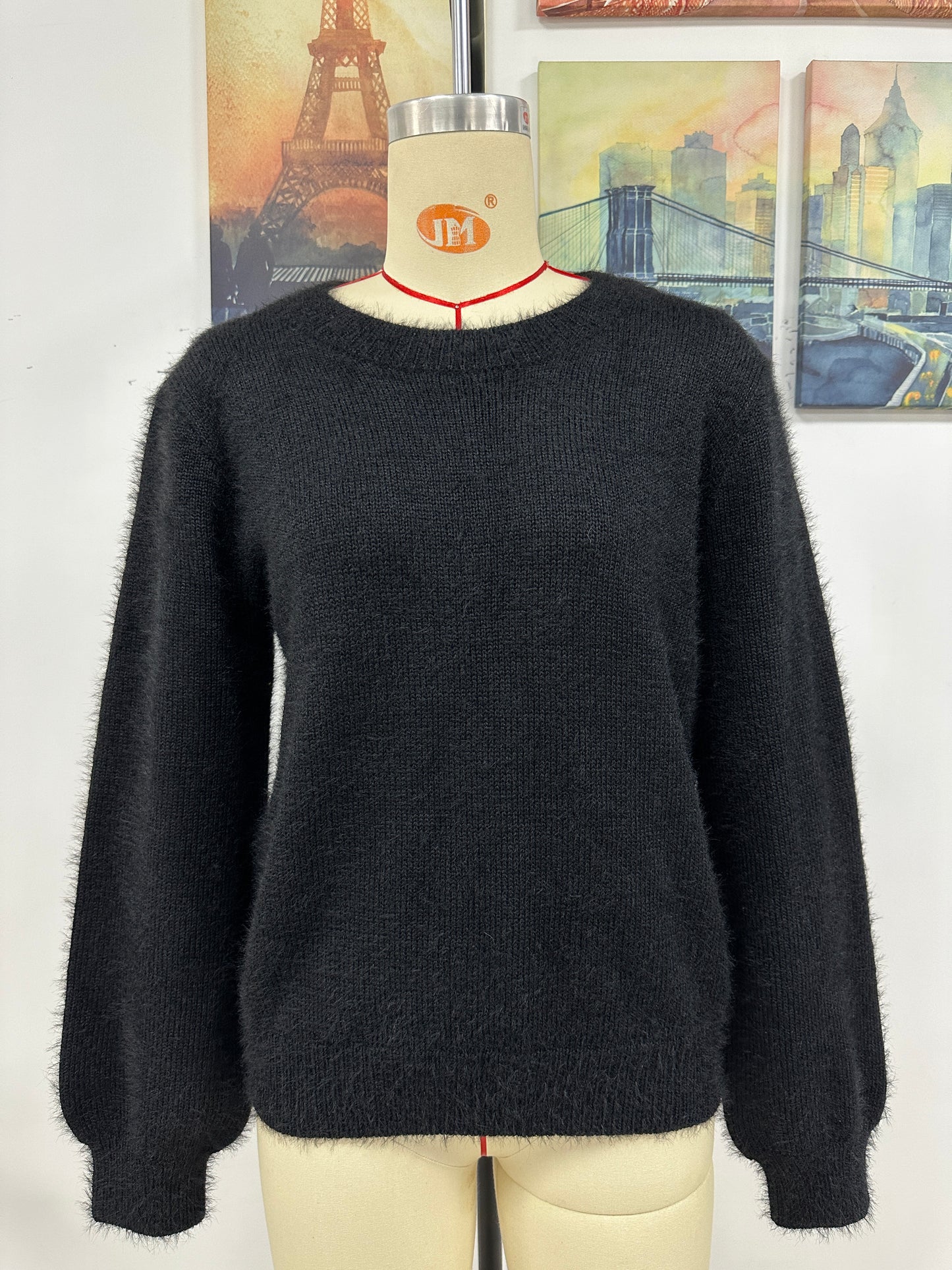 Automne hiver motif décoratif femmes tricots col rond à manches longues pull femmes