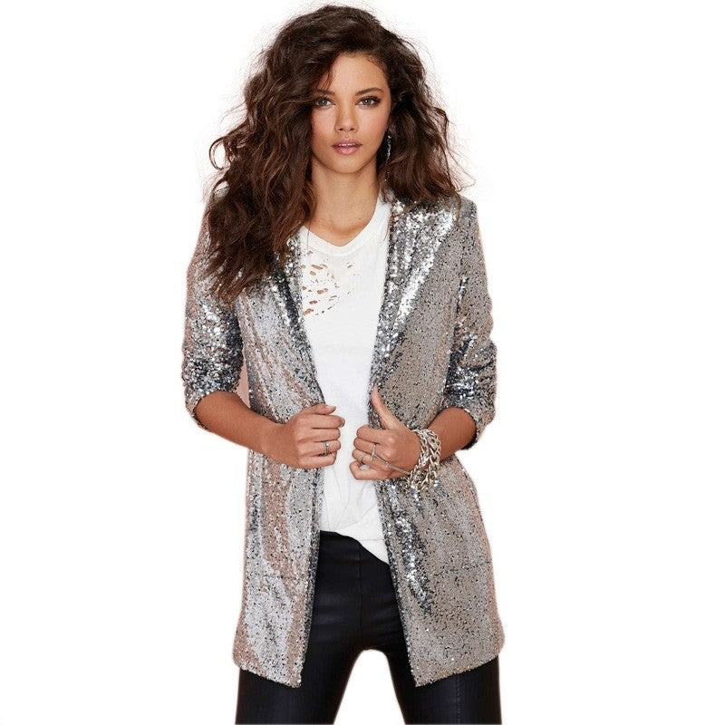 Golden Sequined Blazer Nightclub Women Wear without Buckle Bar Graduation Party Stage Wear