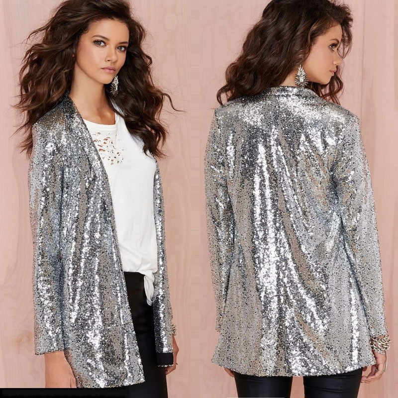 Golden Sequined Blazer Nightclub Women Wear without Buckle Bar Graduation Party Stage Wear