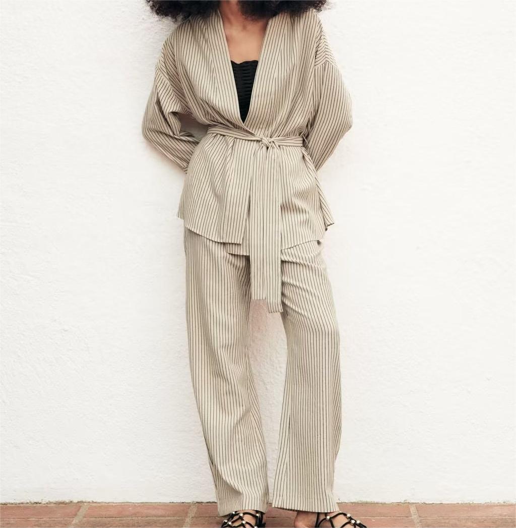 Summer Women Striped Loose Blazer Pants Suit