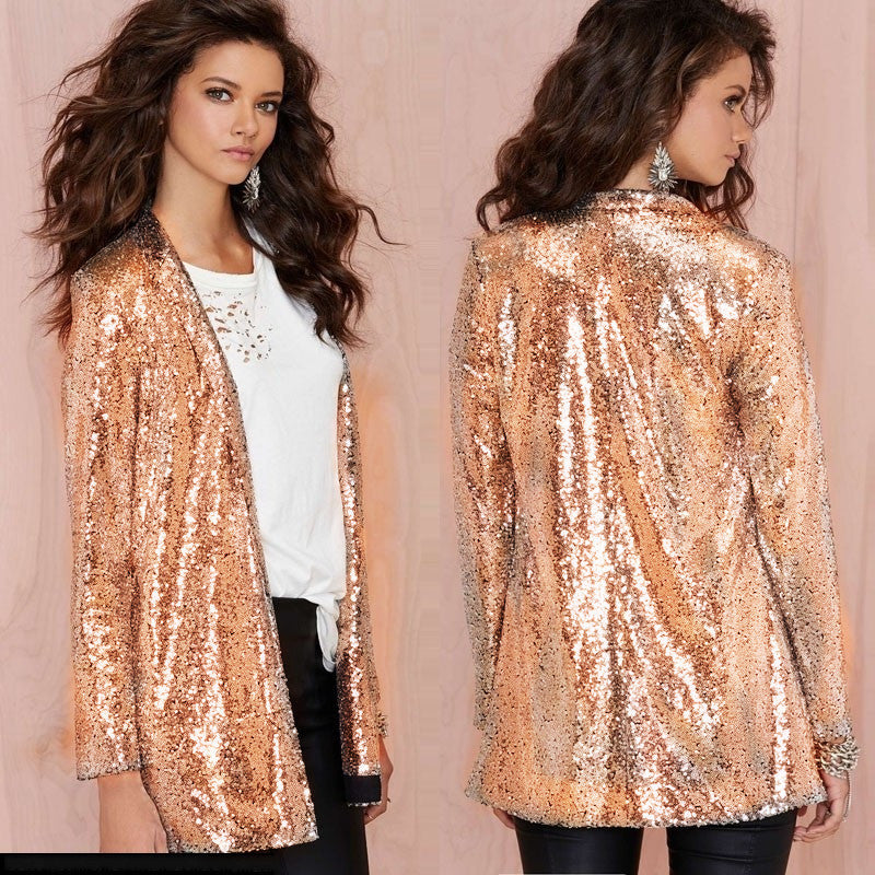 Golden Sequined Blazer Nightclub Women Wear without Buckle Bar Graduation Party Stage Wear