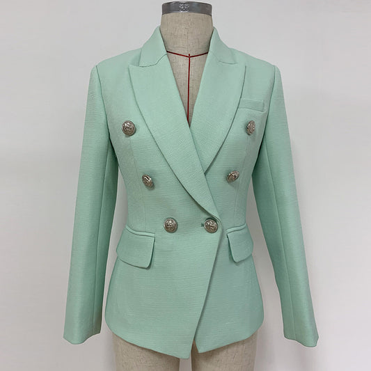 Blazer à double boutonnage avec boucle tête de lion pour femme - Coupe ajustée - Vert menthe