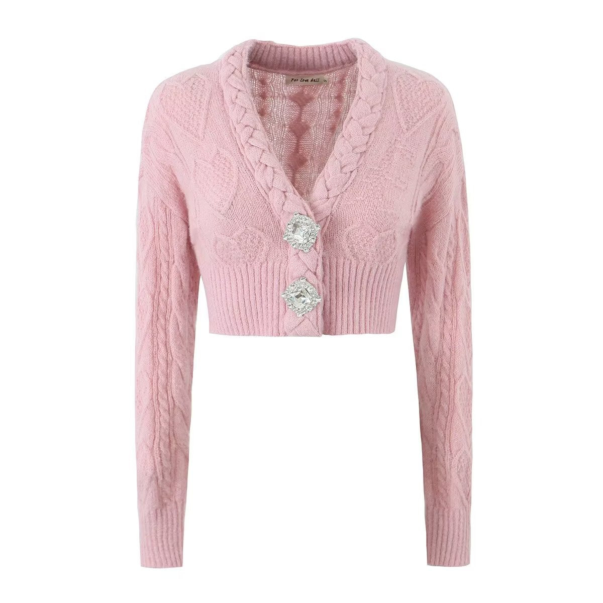 Autumn Winter V neck Two Button Knitted Cardigan Sweater Coat Women Niche High Waist Short Cropped Top