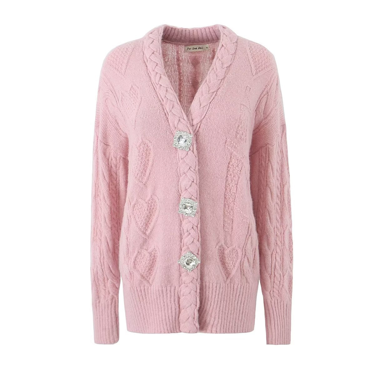 Women Clothing Women HandWoven Rhinestone Ornament Long Sweater Coat