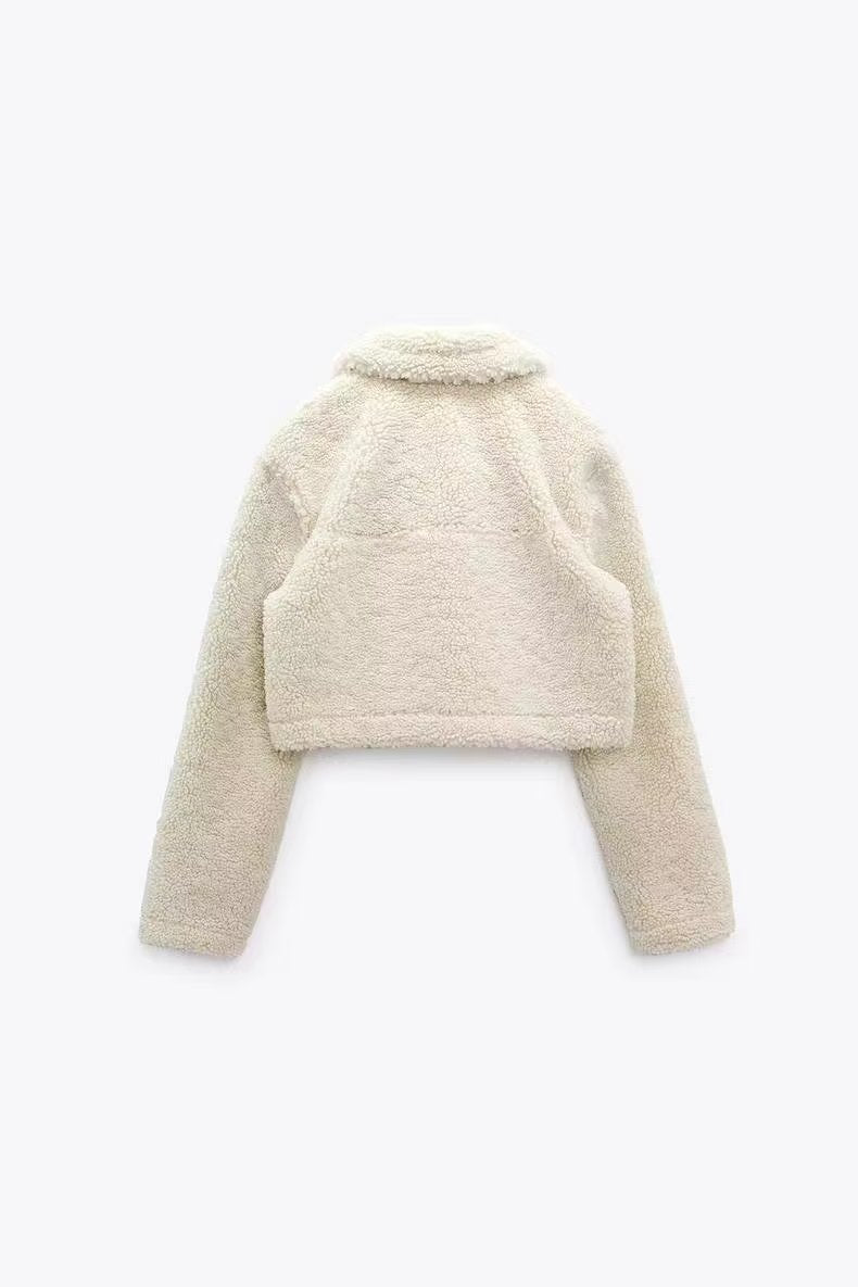 Chaqueta cálida de lana de otoño e invierno, abrigo con cuello corto, parte superior de imitación de lana de cordero, ropa informal para mujer