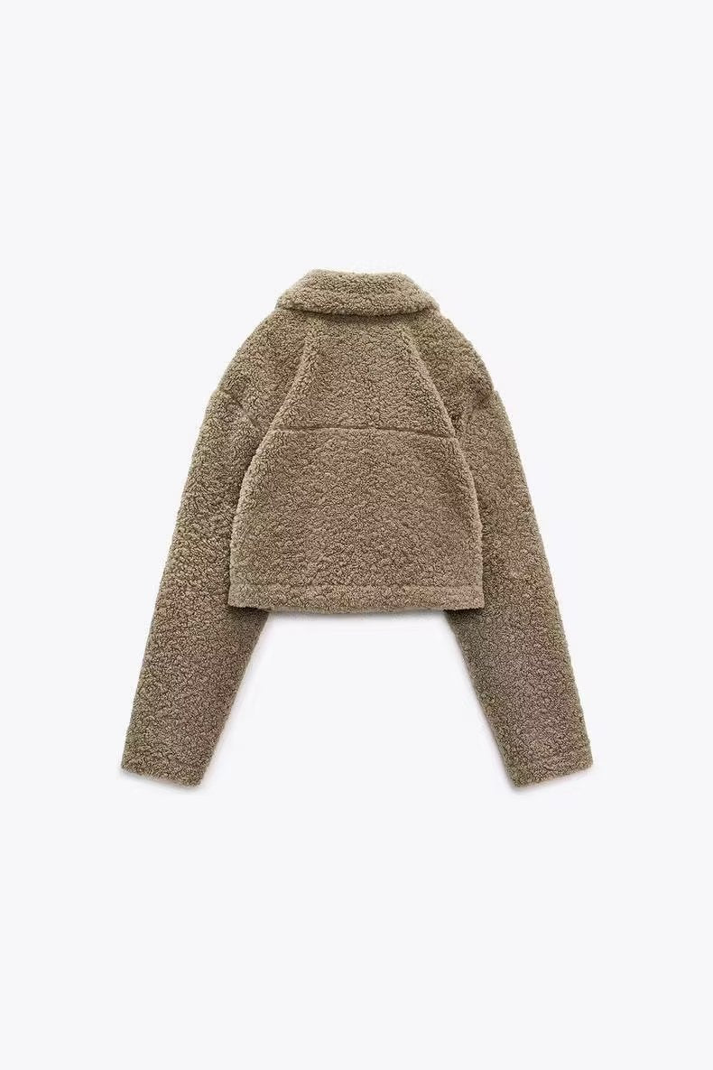 Chaqueta cálida de lana de otoño e invierno, abrigo con cuello corto, parte superior de imitación de lana de cordero, ropa informal para mujer