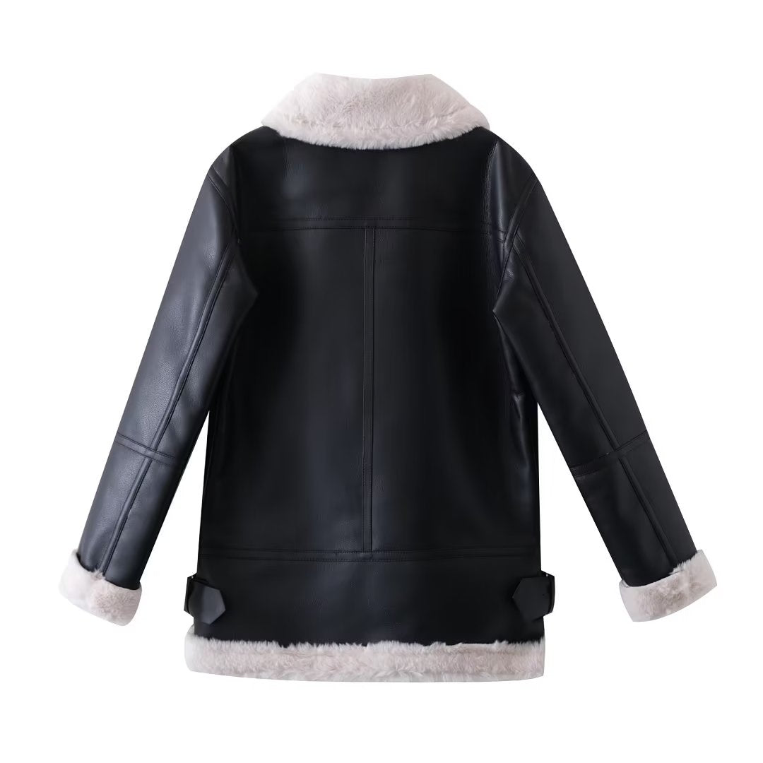 Women Faux Shearling Jacket Long Double Sided Padded Jacket