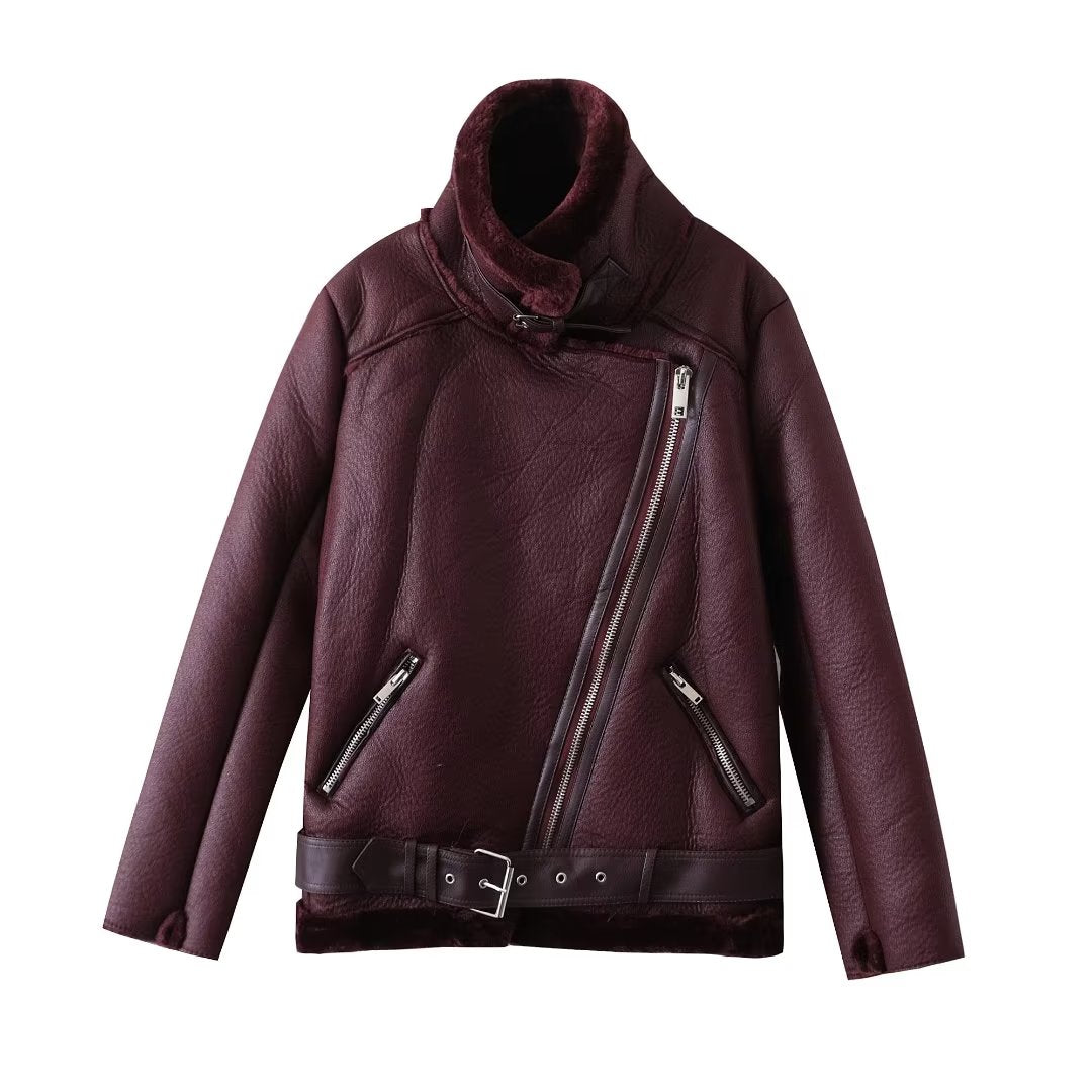 Women Clothing Loose Faux Shearling Jacket Stand Collar All Matching Long Sleeved Jacket Coat