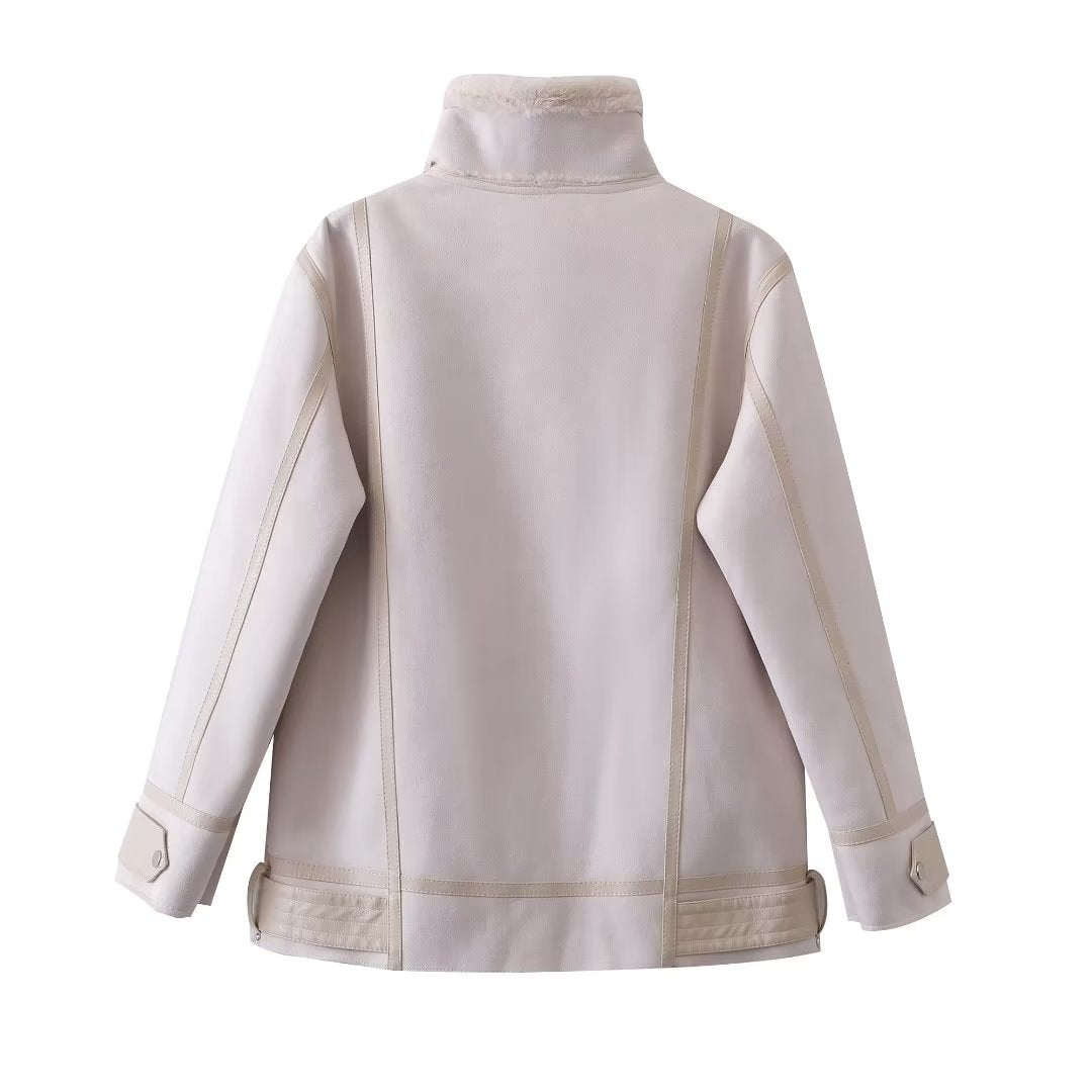 Vêtements pour femmes deuxième fourrure de lapin fermeture éclair poche décoration tout assorti à manches longues veste manteau