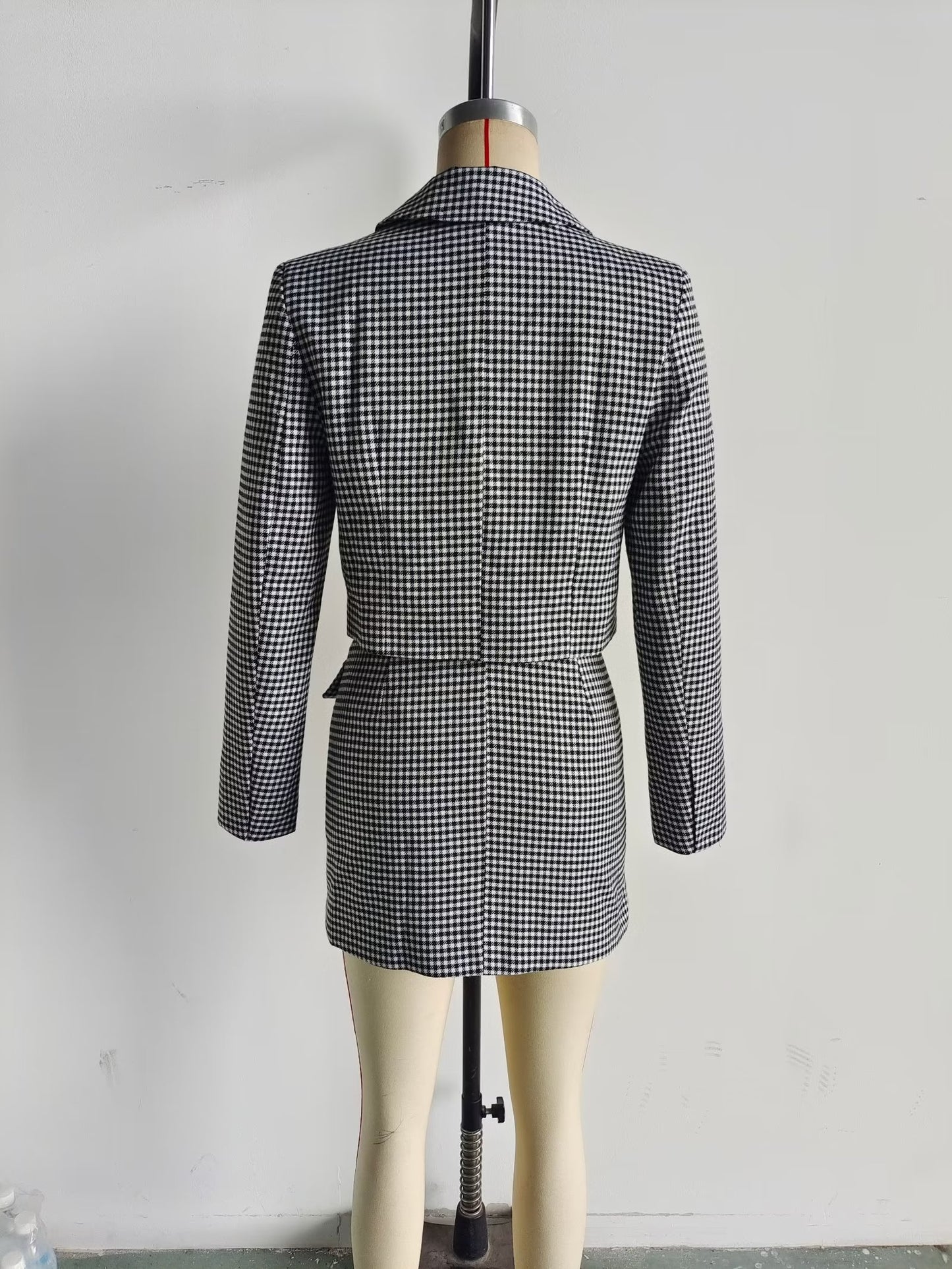 Women Clothing French Casual Small Plaid Short Blazer Suit