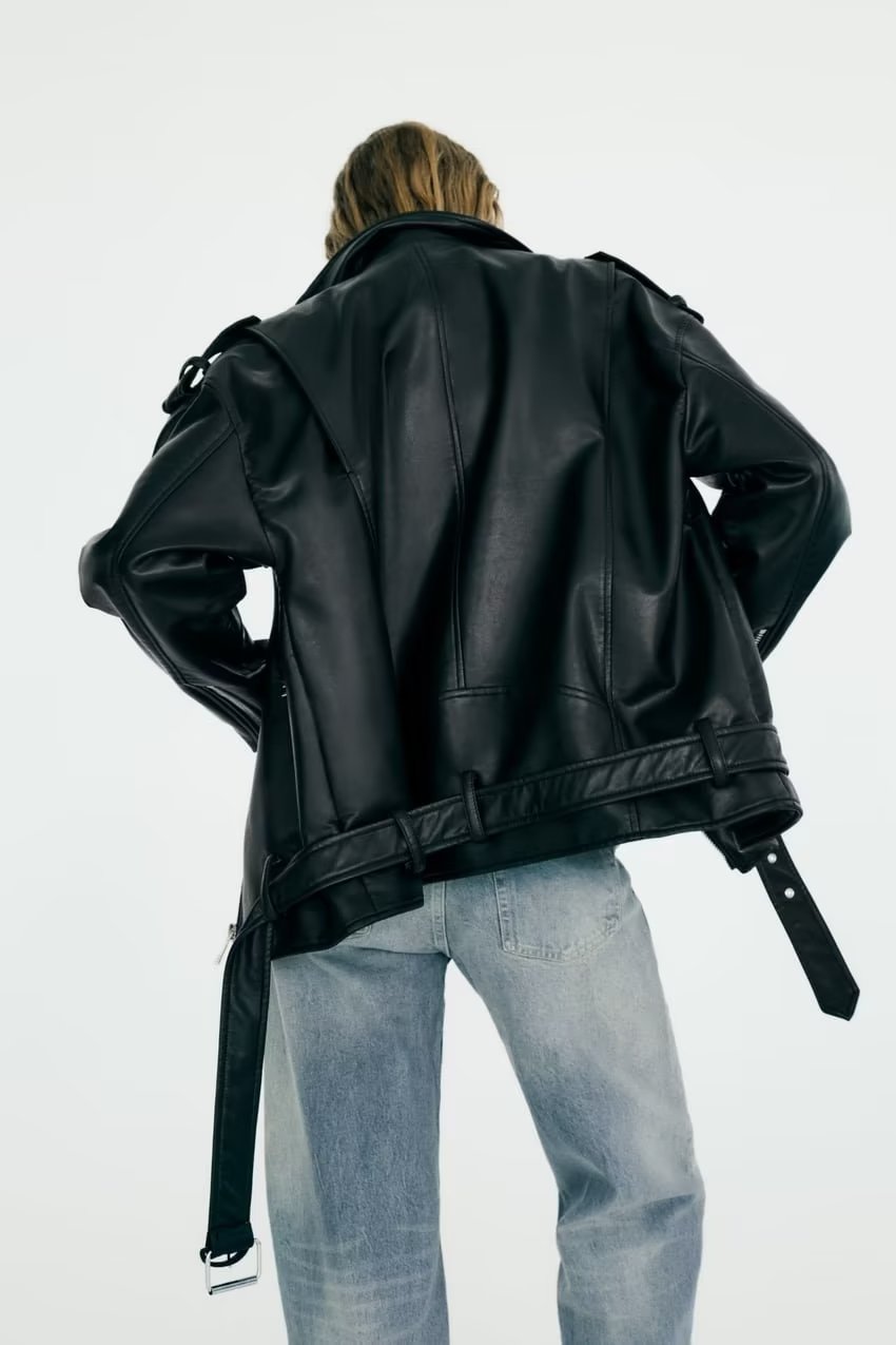 Chaqueta de cuero de imitación negra para mujer, abrigo de cuero de motocicleta con cremallera de calle, holgado, Sexy, para otoño