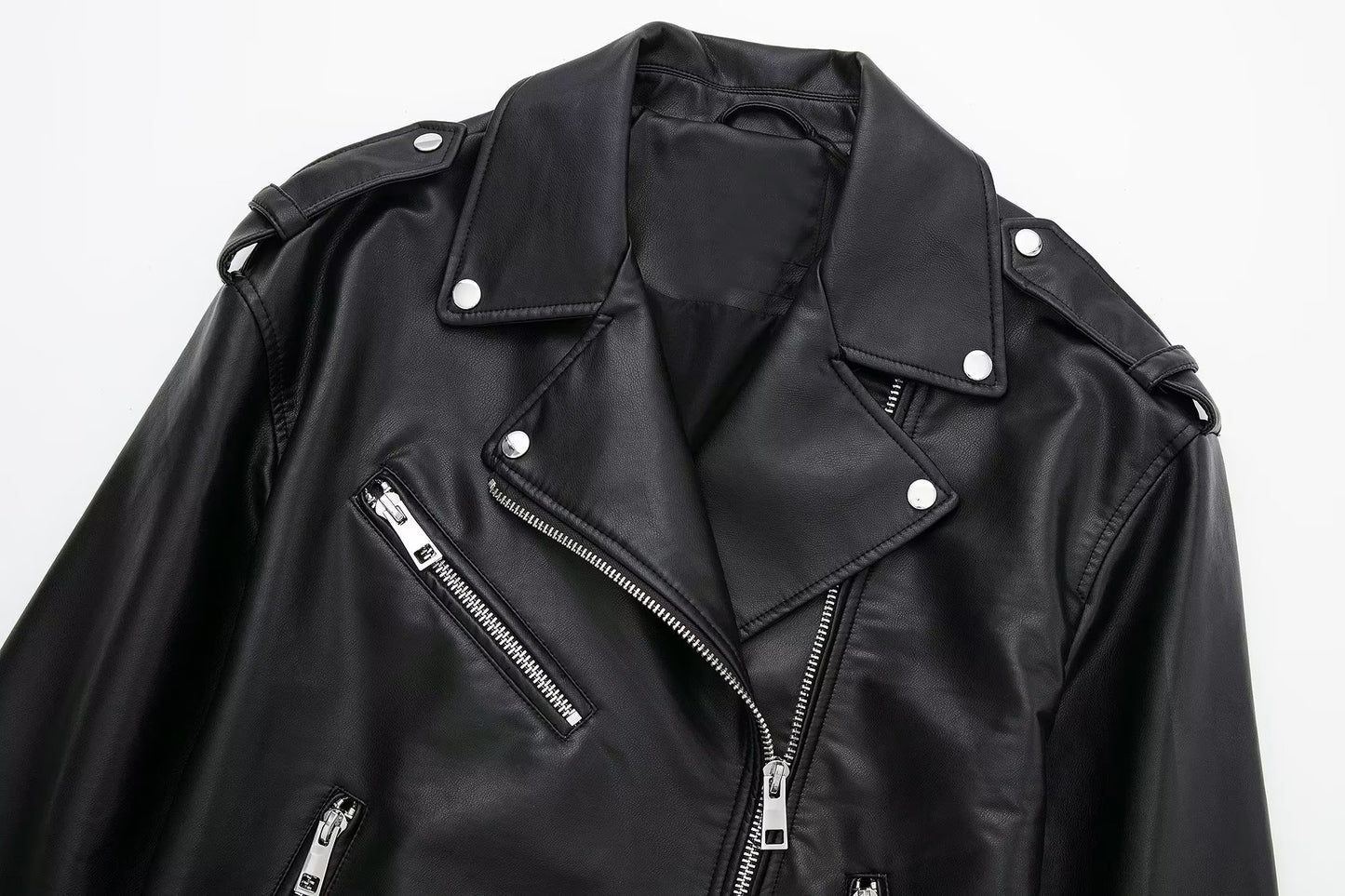 Chaqueta de cuero de imitación negra para mujer, abrigo de cuero de motocicleta con cremallera de calle, holgado, Sexy, para otoño