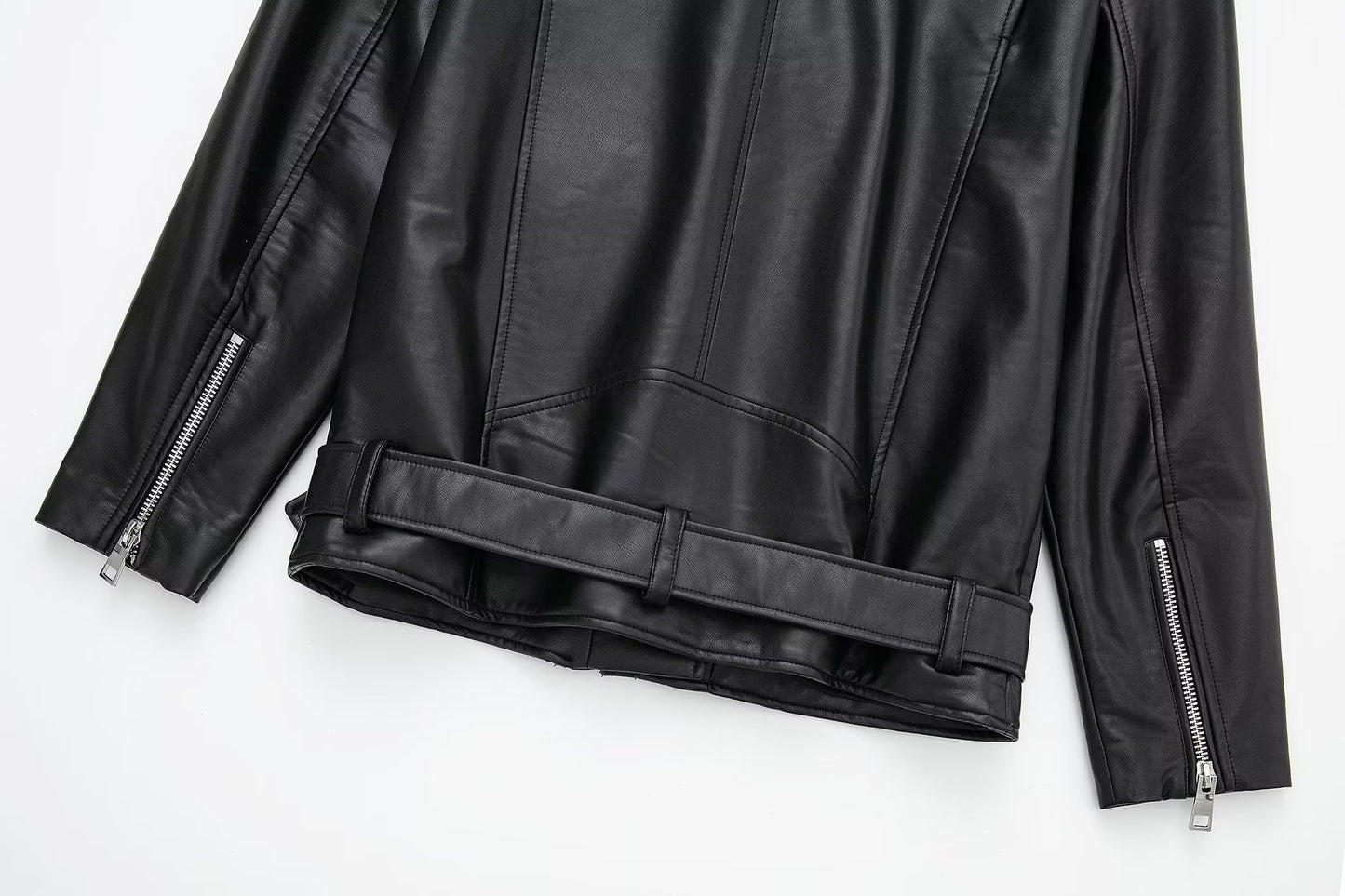 Chaqueta de cuero de imitación negra para mujer, abrigo de cuero de motocicleta con cremallera de calle, holgado, Sexy, para otoño