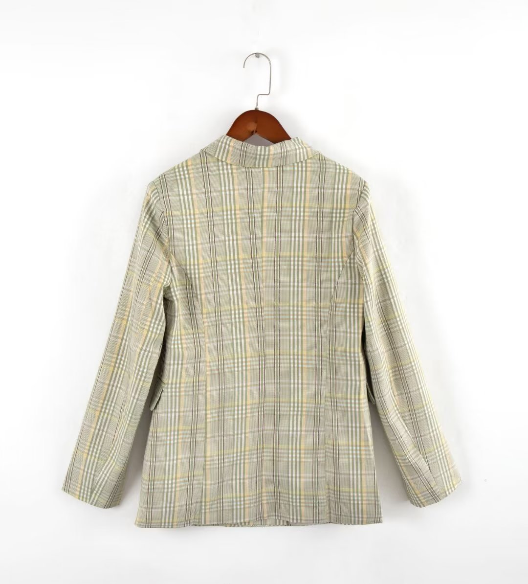 Manteau de bureau à double boutonnage à carreaux élégant et à la mode en laine peignée verte d'automne