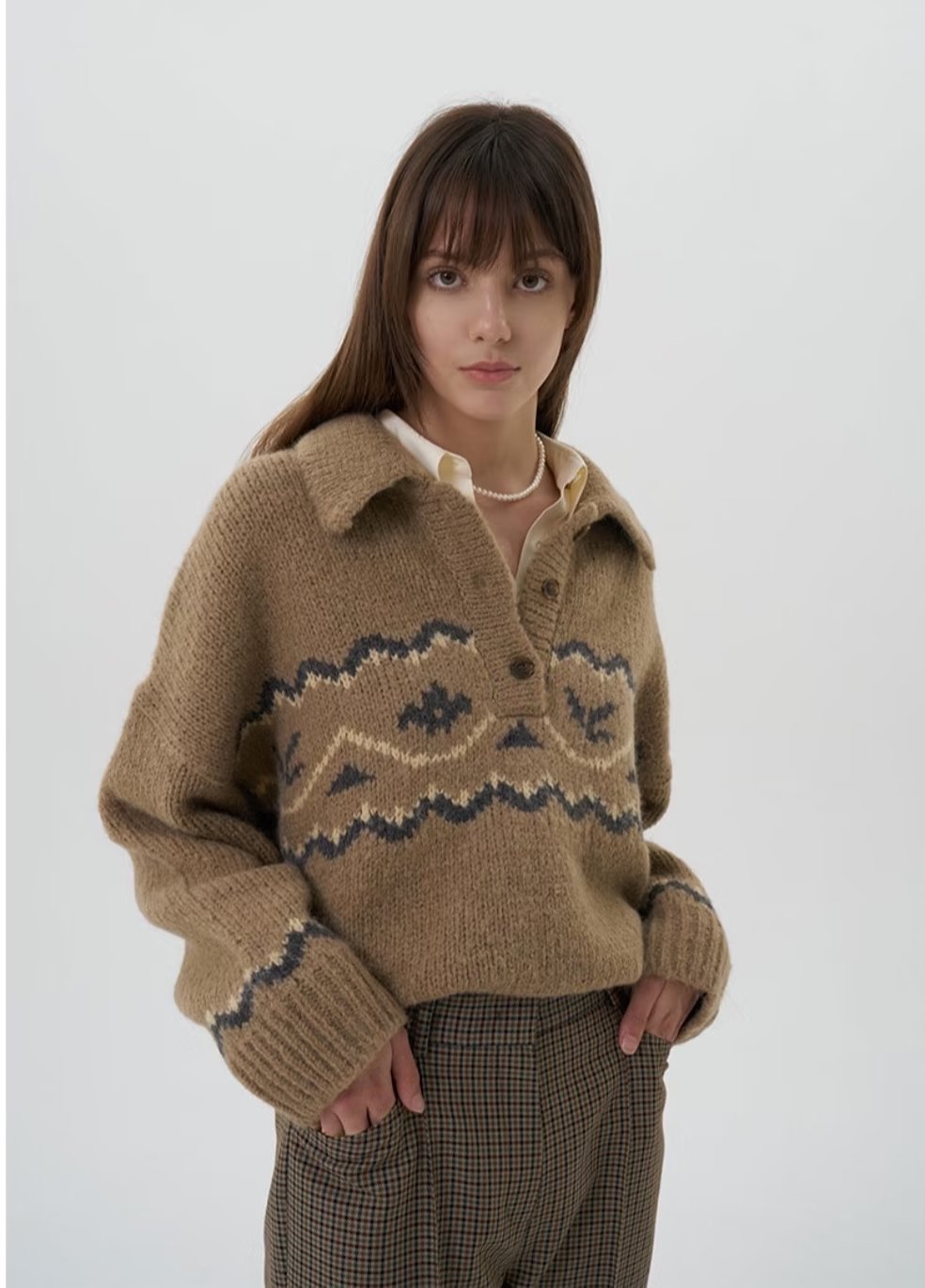 South Korea Dongdaemun Grove Autumn Winter Thick Loose Polo Collar Pullover Collared Women Sweater