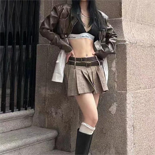 Faux deux pièces veste de moto femmes automne rétro rue Sexy Niche détachable veste courte