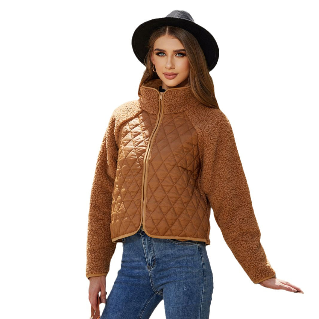 Automne Hiver Femmes Vêtements Cardigan Fermeture Éclair Manches Longues En Peluche Couture Manteau Femmes