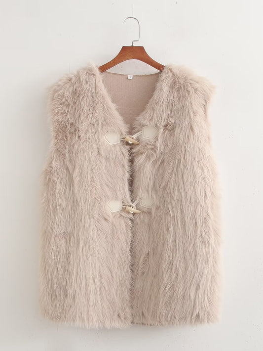 Women Clothing French Artificial Fur Warm Vest Jacket