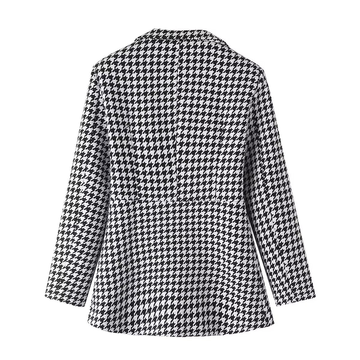 Autumn Hidden Hook Plaid Contrast Color Design Women Clothing Mid Length Baggy Coat