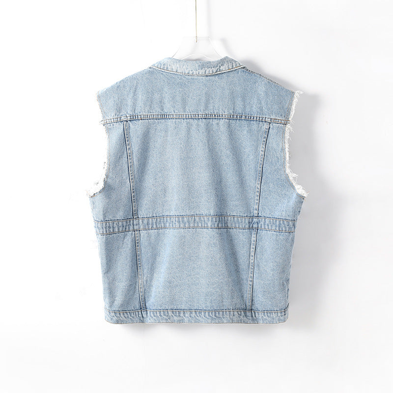 Women Clothing Denim Sleeveless Vest Jacket