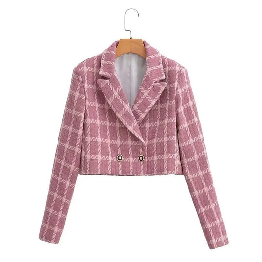 Manteau à carreaux croisé classique pour femme, vêtement d'automne