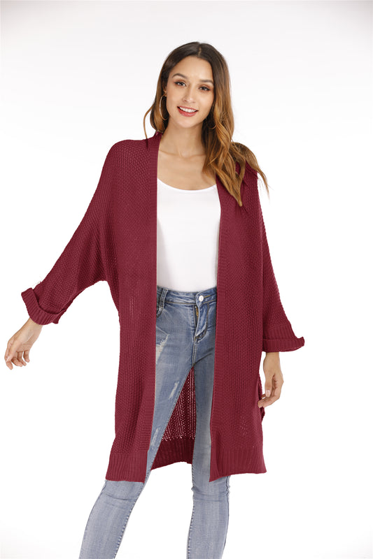 Automne Hiver Grande Taille Femmes Manteau Mi-Long Couleur Unie Tricoté Cardigan Pull Femmes