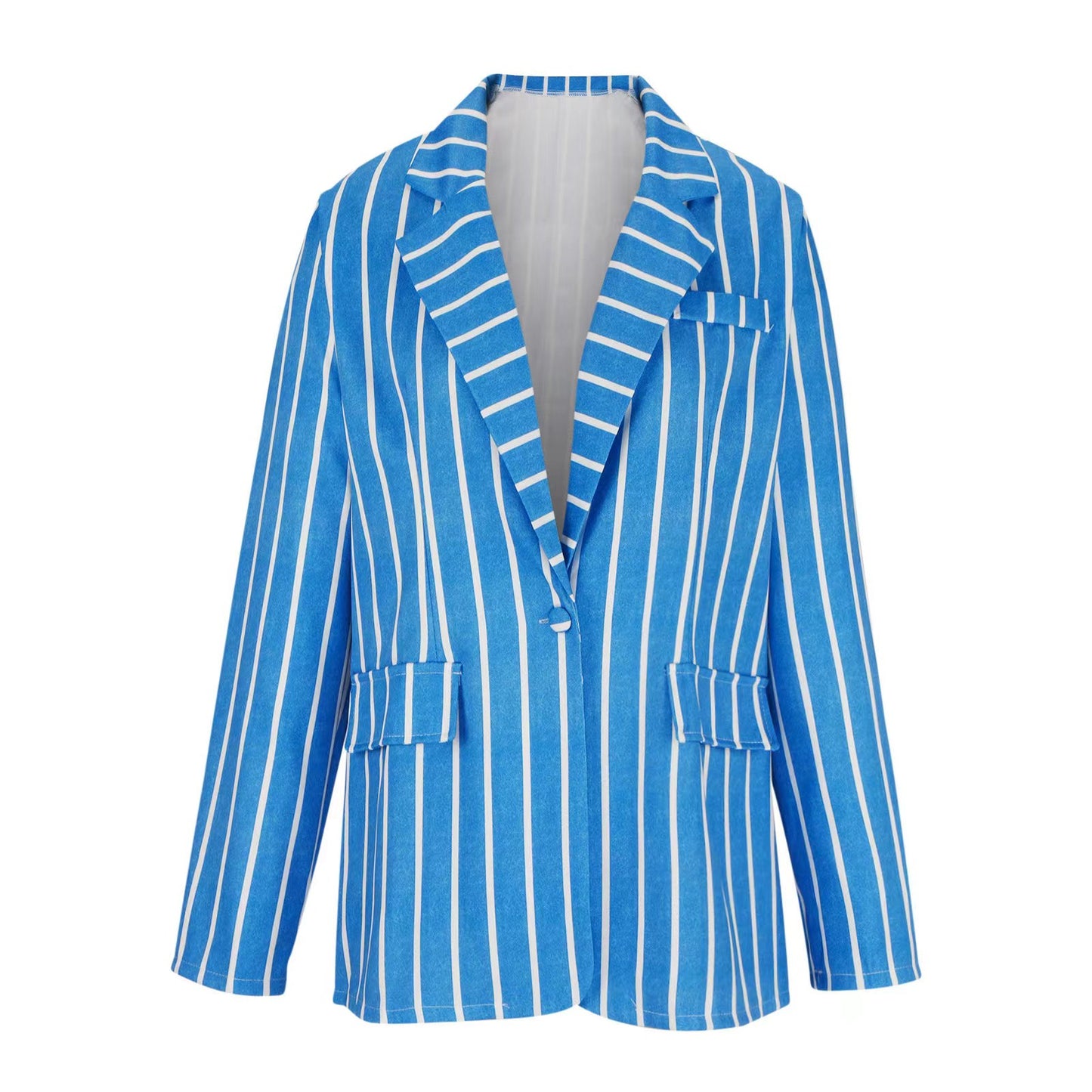 Women Long Sleeve Striped Print Collar Coat