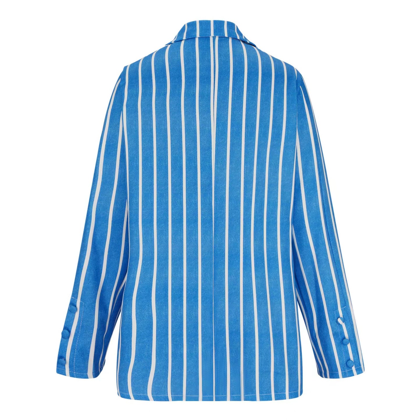 Women Long Sleeve Striped Print Collar Coat