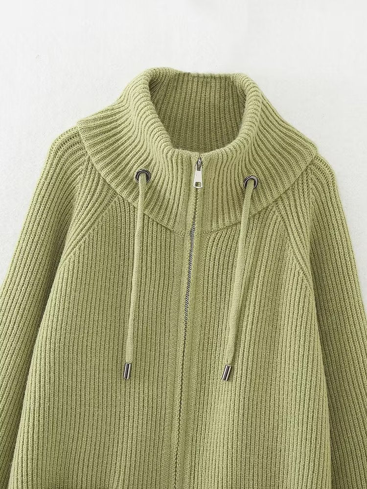 Automne femmes vêtements Simple épaississement col montant pull avec fermeture à glissière Long pull manteau